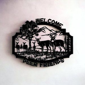 Welcome Deer Friends Metal Wall Art Sign, 33" x 24"